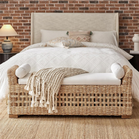 Banc d'appoint en jonc de mer naturel tressé avec coussin rembourré pour chambre à coucher et salon