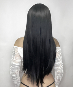 Parrucca Sintetica Ainizi di Alta Qualità, Lunga e Liscia, Colore Nero, <span class=keywords><strong>con</strong></span> <span class=keywords><strong>Frangia</strong></span>, per Donne - Product Image 4