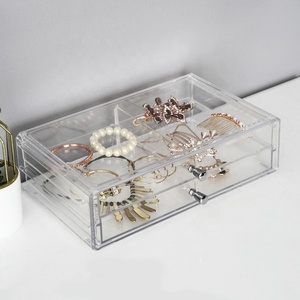 Organizador de joyas de plástico rectangular transparente de 2 capas PS, cajón de almacenamiento de escritorio para collares, anillos, inyección desmontable de cristal - Product Image 4