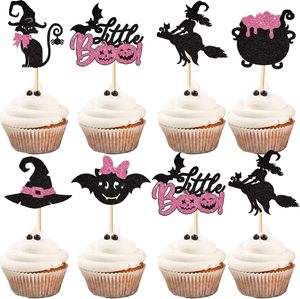 Décorations de cupcakes Halloween scintillantes roses : petits chauves-souris, chats, chapeaux de sorcière, fantômes – Idéales pour Halloween, baby shower, fête d'anniversaire - Product Image 1