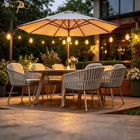 Conjunto de Mesa y Sillas de Patio para Exteriores de Estilo Moderno, 6 Plazas, Mesa de Comedor de Aluminio y Cuerda para Exteriores