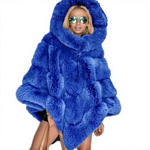 European & American Long Solid-color Hooded Woven Rabbit Faux Fur <b>Poncho</b> Dyed Loose Fit Windproof Vintage Style Autumn Commuting - Product Image 3