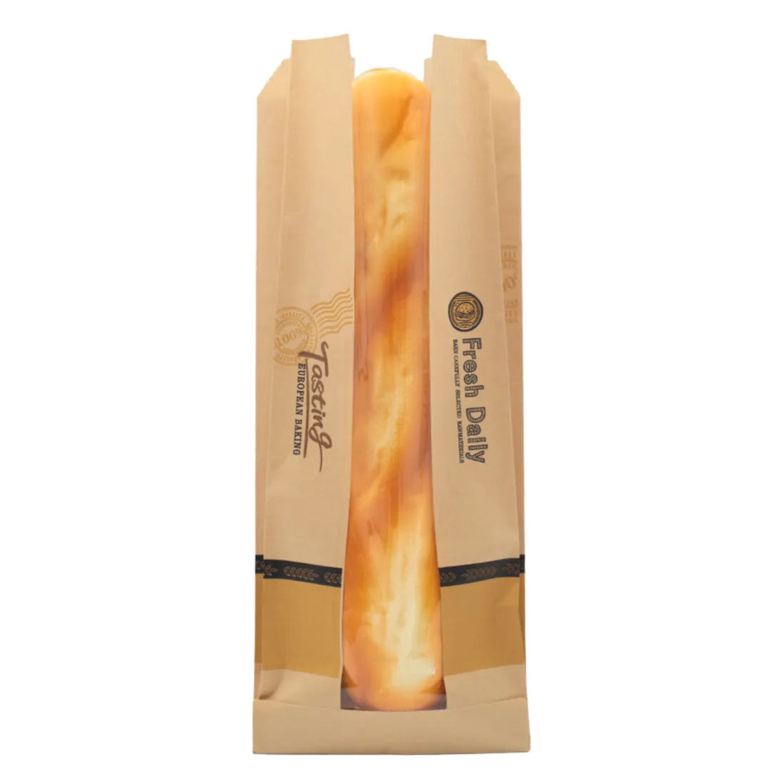 Fabrieksleverancier Op Maat Uw Eigen Logo Afdrukken Broodverpakking Milieuvriendelijke Food Grade Lange Maat Franse Baguette Bakkerijtas