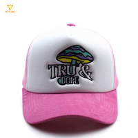 Casquette Trucker en Dobby 100% Polyester avec Bordure en Suède Noir, Mousse Blanche et Maille en Nylon à Motif Fruits, Logo Brodé Personnalisé