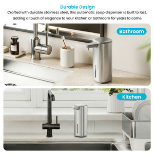 Dispensador de Jabón Automático Sin Contacto para Cocina y Baño, Acero Inoxidable, Autolimpiante, Sensor Rápido de 0.2 Segundos, Recargable por USB C - Product Image 5