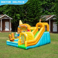 Château gonflable d'extérieur Doctor Dolphin, petit trampoline de dessin animé avec toboggan gonflable pour usage domestique