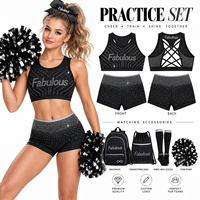 Ensemble d'entraînement de cheerleading personnalisé avec strass, haut court noir et short pour filles et femmes