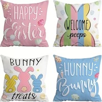 Housse de coussin courte en peluche avec fermeture éclair, motif lapin mignon bleu rose, design moderne pour intérieur, collection Pâques