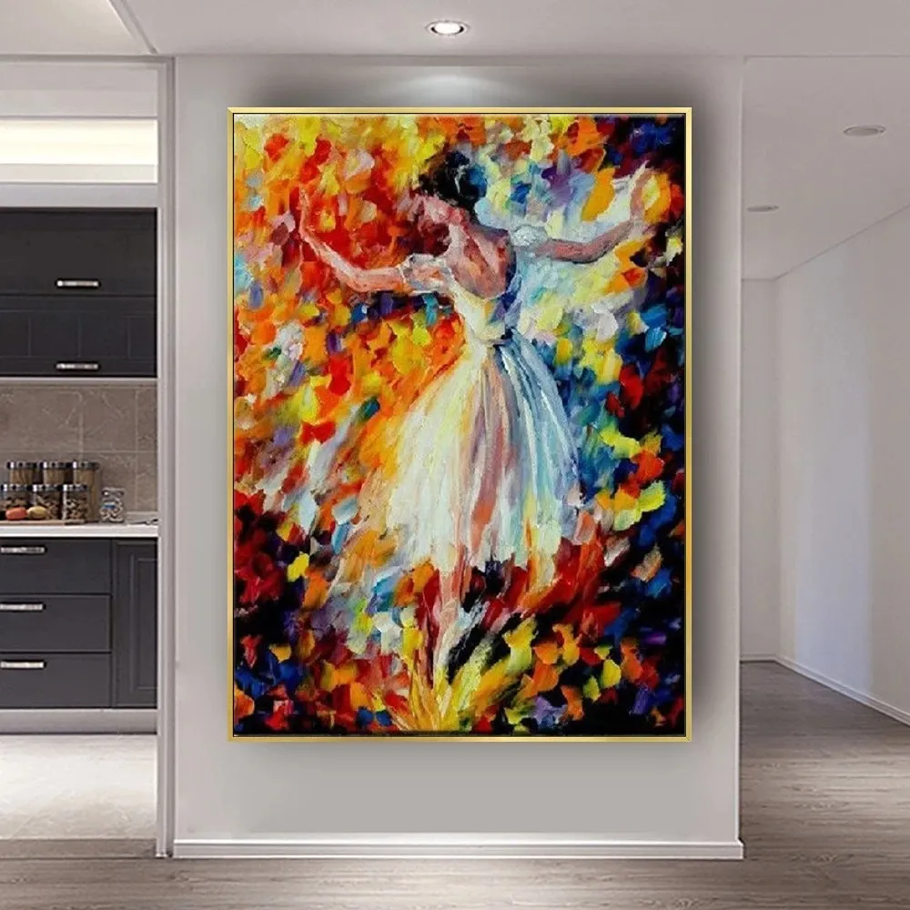 100% lukisan tangan gadis penari balet akrilik pisau abstrak ruang tamu dekorasi rumah Modern lukisan minyak