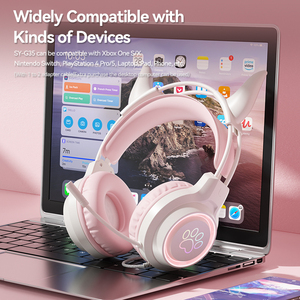 Soyto G35 ODM Auriculares para juegos para jugadores Cute Cow Ear RGB Auriculares con cable para niñas Niños Auriculares AudIfonos Fábrica al por mayor - Product Image 5