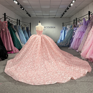Vestidos de Quinceañera Rosa de Gasa Dy8549, Vestido de Fiesta de Princesa con Lentejuelas y Escote Corazón para Niñas, Vestidos de 15 Años - Product Image 5