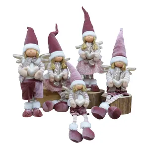 Wholesale Decor Christmas Gifts Ornaments Standing Fairy Cloth Pink Stuffed Angel Doll with Gold Wings