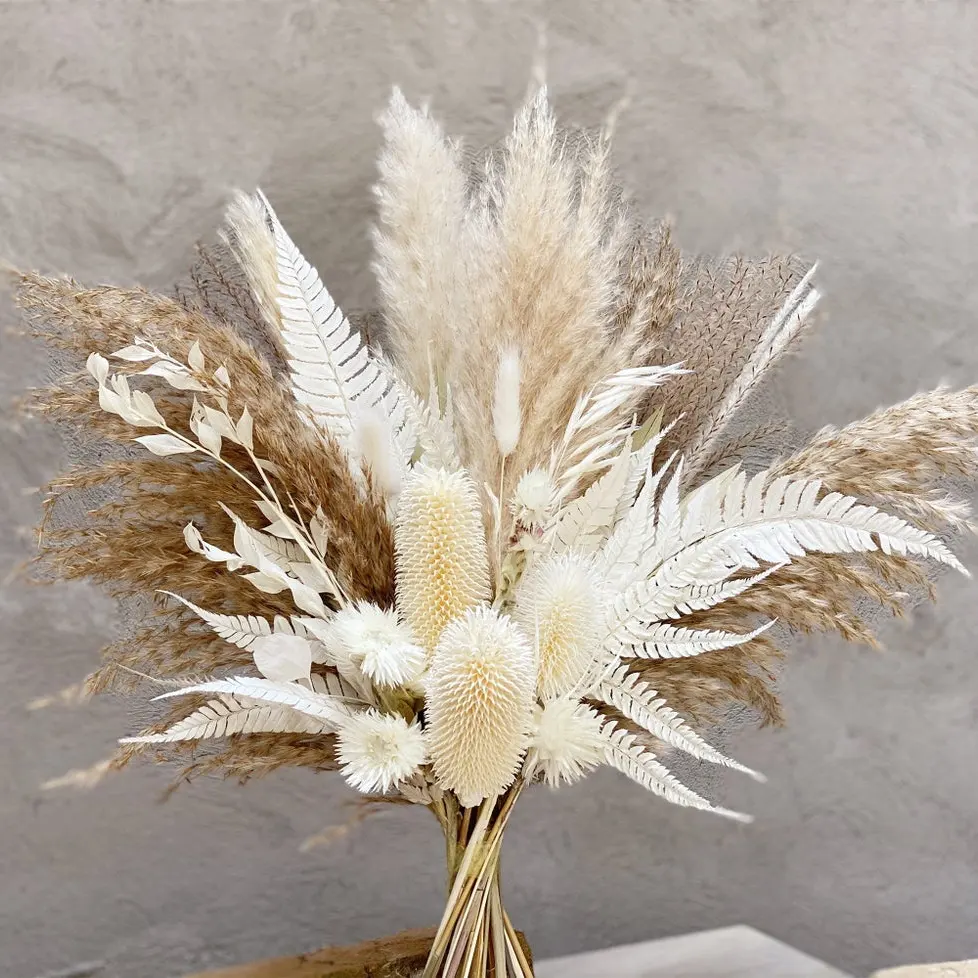 गर्म प्राकृतिक Boho घर सजावट शादी Centerpieces अतिथि उपहार सूखी पौधों व्यवस्था गुलदस्ता पम्पास घास सूखे फूल