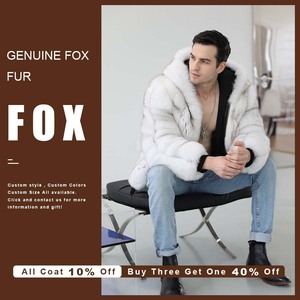 Abrigo de piel de zorro real grueso Hombres Chaqueta de bombardero de piel de zorro con capucha de invierno Abrigo con piel - Product Image 3