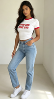 Camiseta Corta Personalizada Estilo Y2K 'GOOD GIRL GONE BAD' |   Cuello redondo, mangas regulares, corte ajustado, estampado liso, poliéster serigrafiado