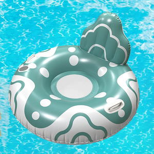 Mon fauteuil flottant gonflable 120 cm vert et blanc à motifs, siège de piscine pour adulte, bouée aquatique, transat de bain de soleil - Product Image 1
