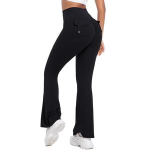 Pantalones de Yoga de punto elásticos con Control de barriga de cintura alta para mujer, mallas de entrenamiento de gimnasio ajustadas informales, mallas de Yoga con bolsillos de tela - Product Image 1