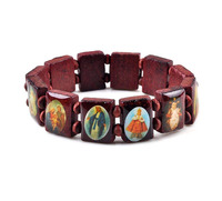 Bracelet en bois élastique pliable, petits panneaux avec Images de traces religieux, jésus et chapelet en bois chrétien, modèles faits à la main