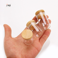 Petit récipient en verre pour aliments, médicaments, pilules, diamètre 3 cm, avec bouchon en bambou, mini flacon en verre de 15 ml, emballage en gros