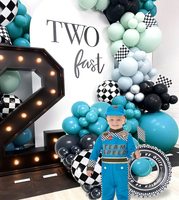 130 pièces deux décorations d'anniversaire rapides bleu vert blanc drapeau à carreaux ballons voitures de course ballon guirlande Kit fournitures de fête