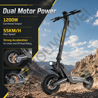 Scooter électrique tout-terrain 1200W, batterie 48V 18.2Ah, pneus pneumatiques de 11 pouces, scooter électrique pour adultes, 55 km/h, autonomie de 50 km
