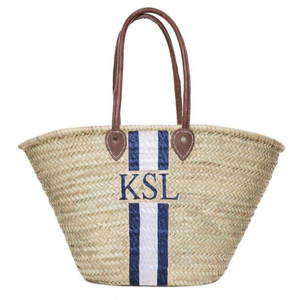 Panier en paille magnifiquement fait à la main avec longues poignées en cuir - Product Image 1
