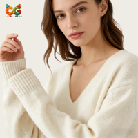 CG 2026 Neuer Damen-Pullover aus Polyester-Nylon-Mischgewebe mit V-Ausschnitt, Lässiger Einfarbiger Strickpullover im Schlichten Stil für den Täglichen Wintergebrauch