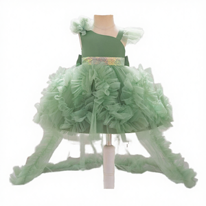 Robe de fête élégante pour enfants WEARON, col rond, mini, en satin, imprimé floral, verte, 2 ans, caractéristiques fantaisistes - Product Image 4