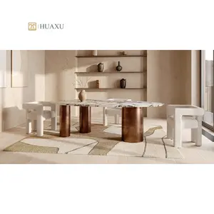 Huaxu Luxury Modern Custom Size Italy Natural Stone Calacatta Oro Marble Top Dining Table