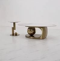 Ensemble de tables basses ovales en acier inoxydable doré de luxe scandinave, en pierre frittée, pièce maîtresse moderne pour le salon