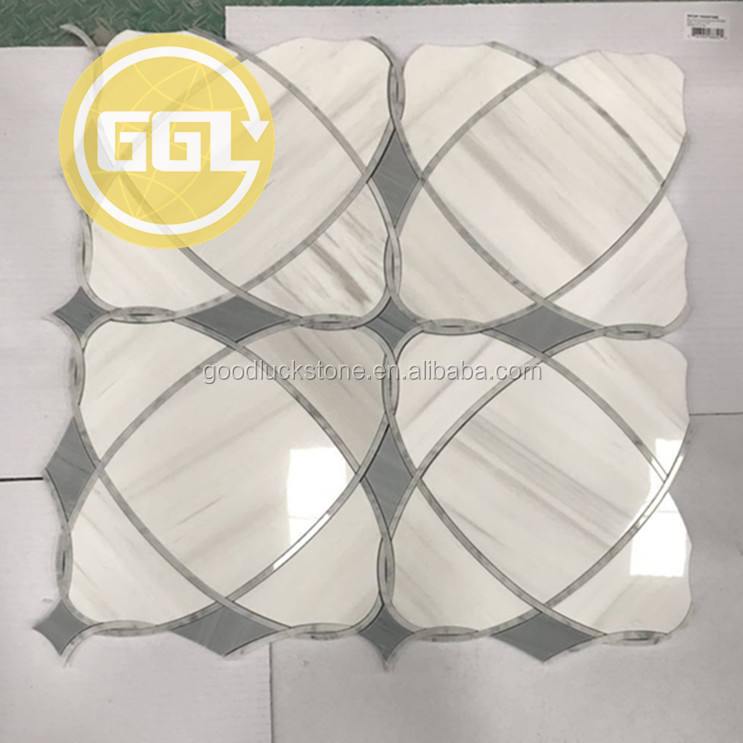 Polished Marble Waterjet Mosaic Tile Backsplash Marble for Wall Mosaic ...