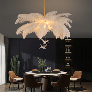 NEUE moderne, farbenfrohe Feder-Kronleuchter mit <span class=keywords><strong>LED</strong></span>-APCITL-Warmweiß-Beleuchtung, inklusive Glühbirnen, für Wohnzimmer, Schlafzimmer, Innen-Deckenleuchte - Product Image 1