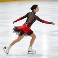 Robe de patinage artistique à dégradé noir et rouge avec strass, col montant, manches longues, en maille, pour compétition et spectacle sur glace, pour adultes et enfants