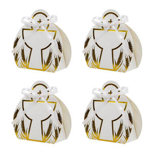 Boîtes à bonbons en papier avec rubans, design Saint Graal, pour baptême, boîtes à biscuits en papier avec croix pour baptême, pour fête de naissance - Product Image 1