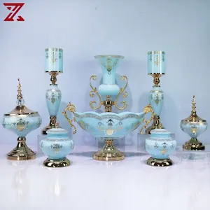 Wholesale luxury home ornaments glass candlestick jar decor fruit trayvases decoration for wedding party