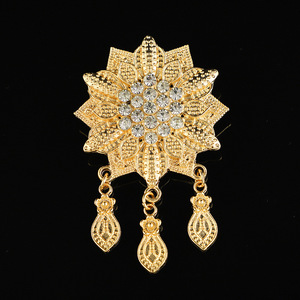 Gold Plated Alloy Crystal Flower Brooch with Hollow Design and Dangle Charms for Women Wedding Party Accessories - Product Image 6