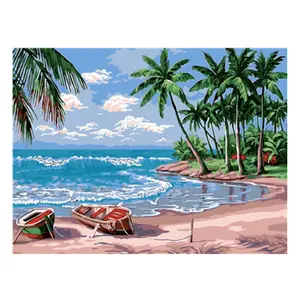 Palm Trees Summer Beach Seascape Digital Oil Painting Kits Canvas Wall Picture Funny DIY Paint by Numbers for Adults Friends
