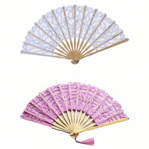 Abanico Plegable de Bambú con Diseño de Encaje Pintado y Tallado, Ecológico, Arte Popular, Decoración del Hogar, Regalo Empresarial, Recuerdo de Fiesta - Product Image 1