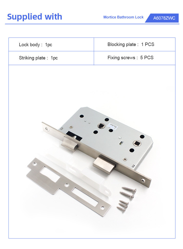 A6078WC Fire-Rated Bathroom Mortise Lock with Key Durable Anti-Theft CE Certified SS Black Antique Finish · image 3