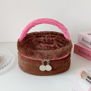 New Design Cotton Plush <b>Cosmetic</b> Bag with Handle Large Capacity Makeup <b>Case</b> Bag Portable Travel Toiletry Bag for Women - Product Image 4