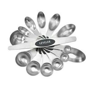8 Pack Heavy duty Stainless Steel Dual Sided Magnetic Measuring Spoons Set with Leveler