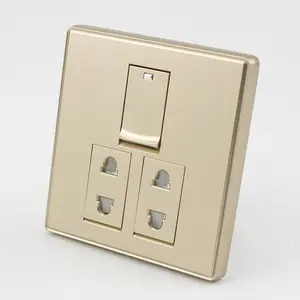 Factory Sale Double 2 Pin Socket Wall Socket Outlet With 1 Switch Gold Color Plate