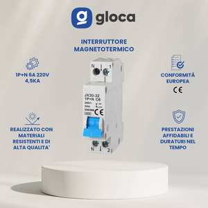Disjoncteur Gloca JX30 1P+N C6 6A 250V Montage DIN Plastique 4.5KA - Product Image 2