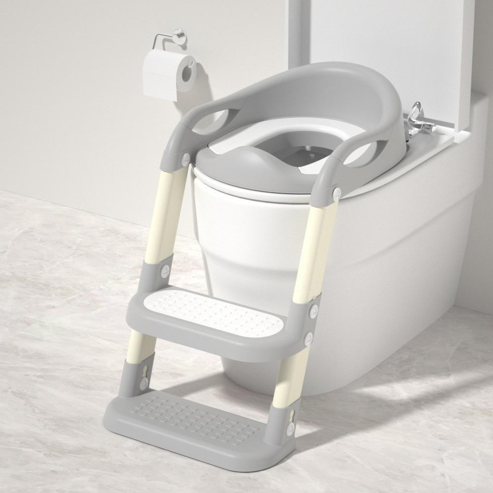 Abattant de toilette à gradins, gris et blanc - Siège souple en PVC