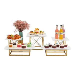 Golden Dessert Catering Display Stand for Food Display ,Rectangular Metal Cake Stand for Weddings and Families