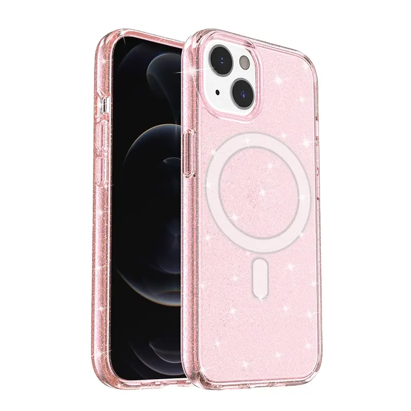 Shinny Clear Case For Apple iPhone 14 Magnetic Charging Bling Bling Armor Shockproof Cover