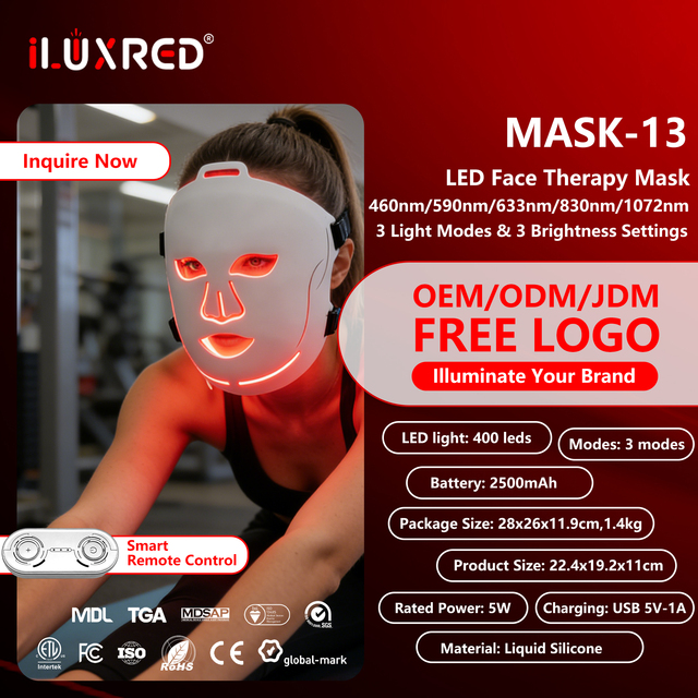 ILUXRED High Quality Red Light Led Facial Mask Infrared Silicone Soft Flexible Rechargeable for Face and Neck Home Use