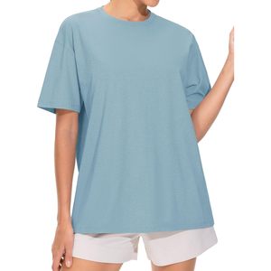 Camiseta Oversize para Mujer, Verano, Casual, Manga Corta, Cuello Redondo, Corte Holgado, Transpirable, 100% Algodón Jersey, Color Azul Tinta - Product Image 1