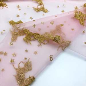 Tela de nailon para vestido de novia, tejido de punto con purpurina estampada, con diseño de tul de estrella dorada, para boda, 100% - Product Image 5