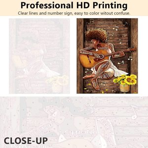 <span class=keywords><strong>Pintura</strong></span> por Números para Adultos y Niños - Letras Afroamericanas, Arte en Lienzo <span class=keywords><strong>de</strong></span> Tela DIY con Diseño <span class=keywords><strong>de</strong></span> Niña Negra Tocando la Guitarra - Product Image 5